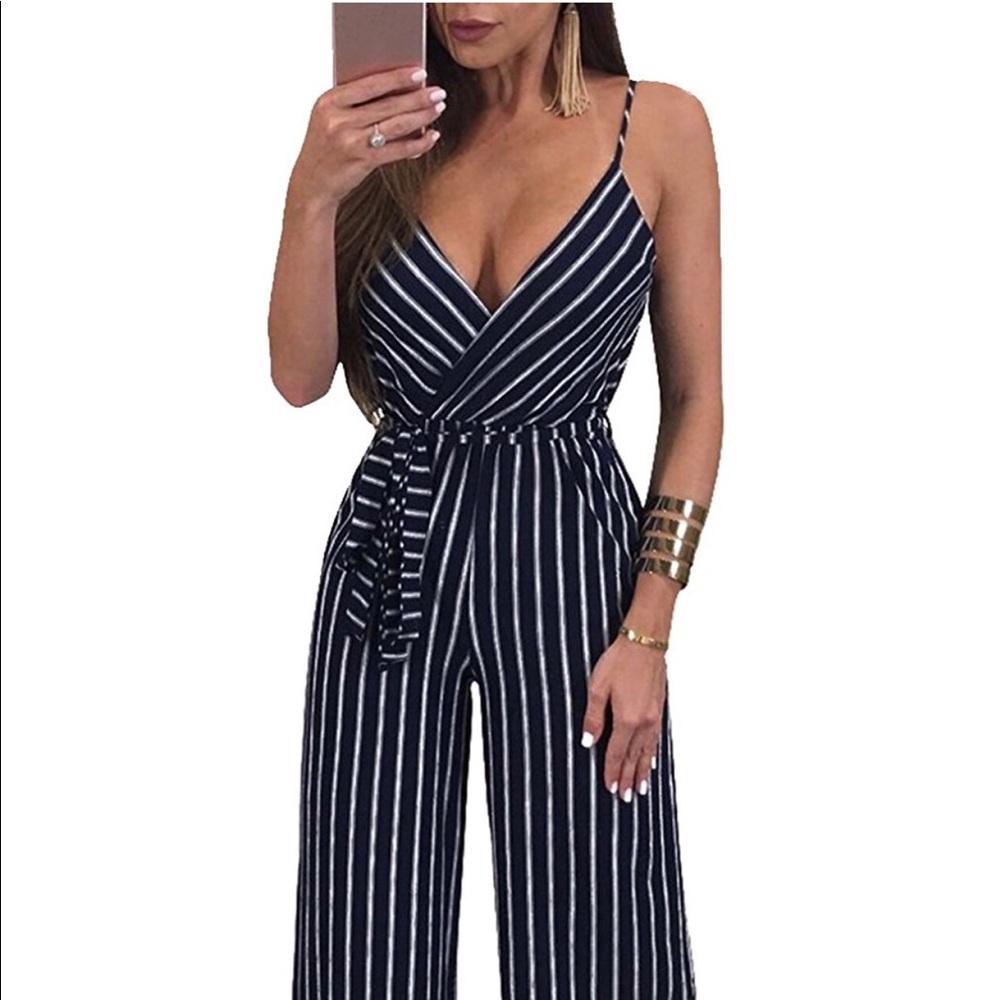 Striped strappy jumpsuit